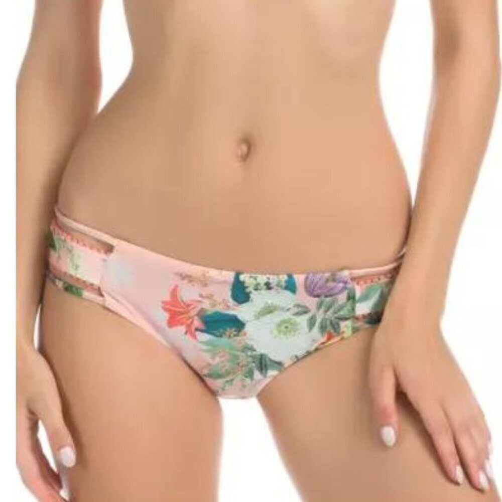 ISABELLA ROSE Bikini Bottoms SMALL Pink Floral Cutout Moderate Coverage NWT